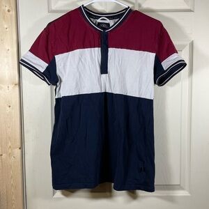 Rebels Men's Tri-Color Henley Shirt - Burgundy, White, and Navy‎